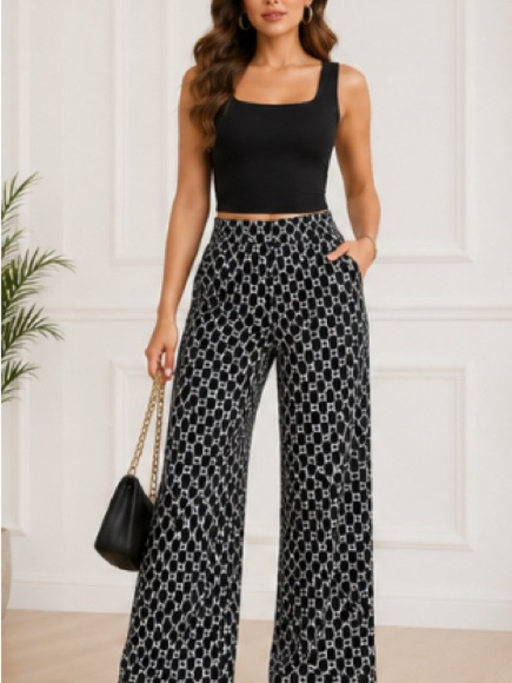 Jules & Leopold Black Printed Wide Leg Pants